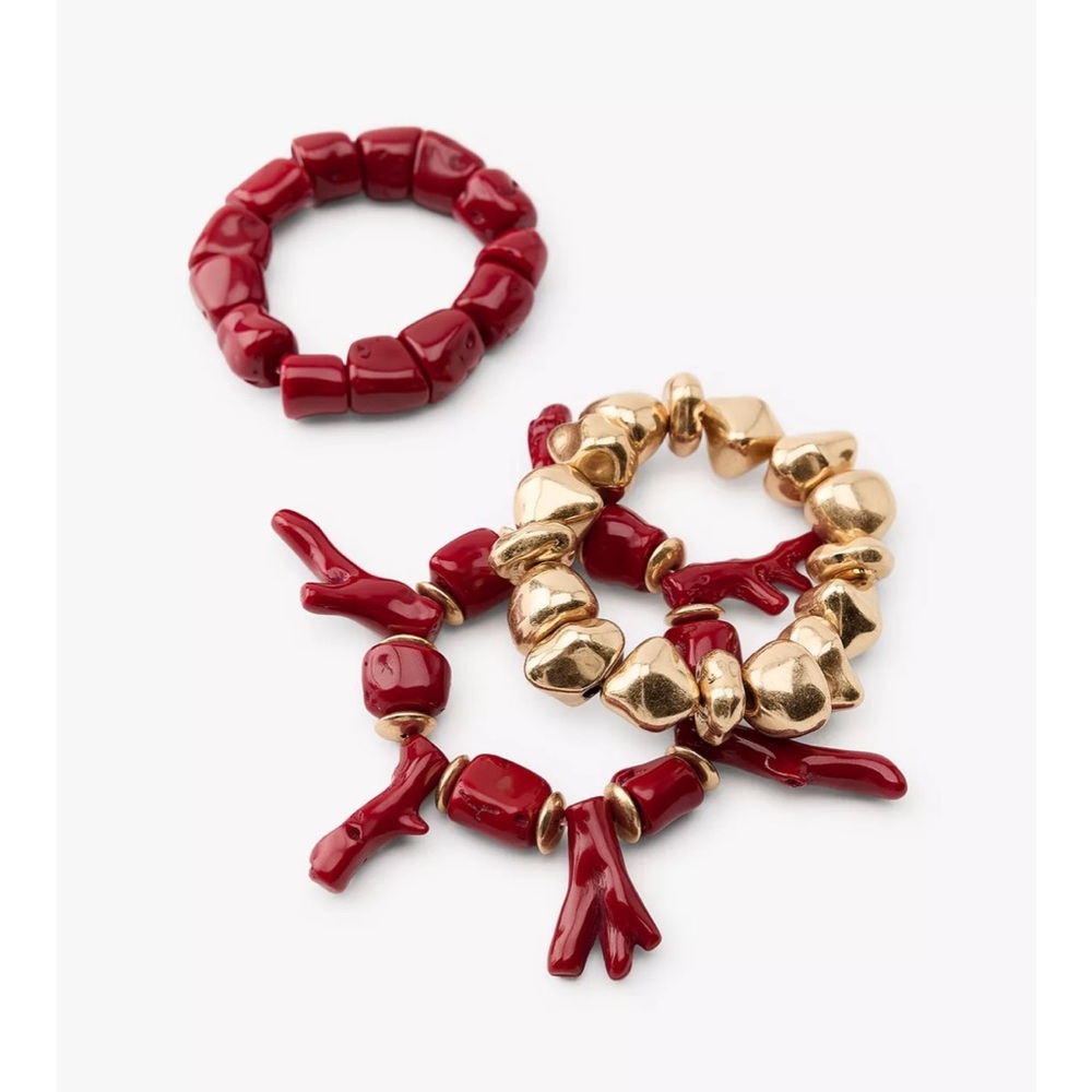 🪸🐚🐠🐙 ZARA PACK OF 3 CORAL STRETCH BRACELETS
